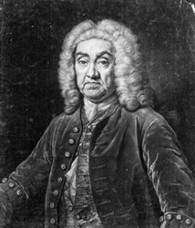 John James Heidegger, grabado por John Faber, 1749