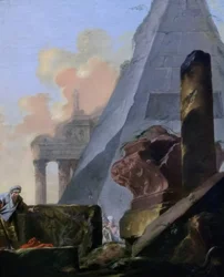 Alemán: Ruinen mit Pyramide
Francés: Ruines avec la pyramide de Sextius