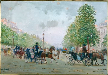 Autocares en los Campos Elíseos, París (pintura sobre lienzo)