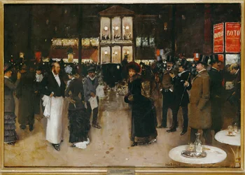El bulevar frente al Teatro de las Variedades, París, de noche (pintura sobre lienzo)