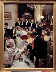 La velada. Pintura de Jean Béraud (1849-1936). Dimensiones 0,35 x 0,27 m. París, Musée Carnavalet - La velada. Óleo sobre madera, 0,35 x 0,27 m. París, Musée Carnavalet.