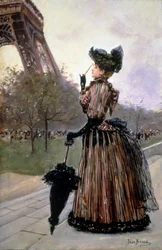 Mujer frente a la Torre Eiffel