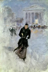 Joven elegante en la rue Royale en París