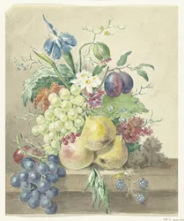 Bodegón de flores y frutas