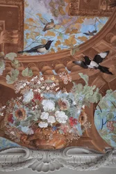 Sarmientos, uvas, flores y pájaros, detalle