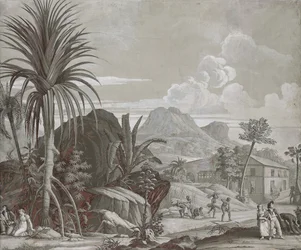 Saliendo a caminar, panel de papel tapiz de la serie "Paul et Virginie", por Dufour & Cie, c.1823