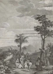 Los niños bailan, panel de papel tapiz de la serie "Paul et Virginie", por Dufour & Cie, c.1823