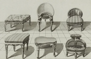 Taburetes, Bidets de Tocador, Escabel, publicado a mediados de la década de 1770