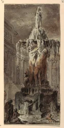 Fantasía arquitectónica con fuente