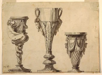 Diseño para un candelabro, copa y jarrón