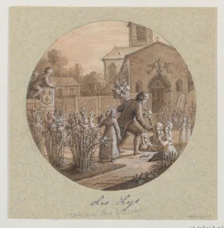 Diseño para un plato de porcelana pintado, Les Lys (Lirios) del Service de la Culture des Fleurs (Servicio de Cultivo de Flores)
