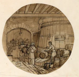 Diseño para un Plato de Porcelana, Interior de Cervecería para el Servicio de Artes Industriales de Sèvres