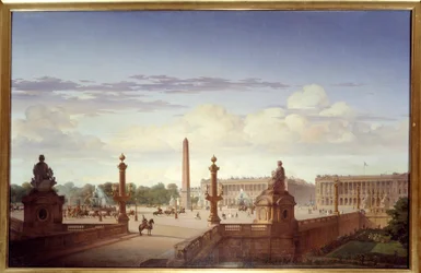 La plaza de la Concordia vista desde la terraza del paseo marítimo, el rey Luis Felipe de Orleans (Luis Felipe I)