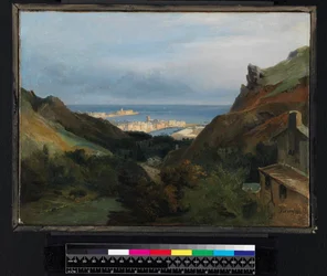 Paisaje italiano con vista de un puerto, antes de 1875