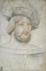 Retrato de Francisco I (1494-1547), Rey de Francia por Clouet, Jean (c. 1485-1541). Tiza negra y sanguina sobre papel, tamaño: 29,3x19,1, Primera Mitad del siglo XVI, Museo del Hermitage, San Petersburgo