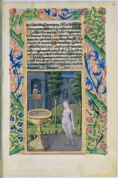 David espiando a Betsabé mientras se baña, del Libro de Horas de Luis de Orleans, 1469