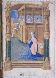 Ms. Lat. Q.v.I.126, fol. 12v: La Anunciación, del «Libro de horas de Luis de Orleans», 1490