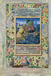 Sra. Lat. Q.v.I.126 fol.31v Goliat matando a soldados israelitas, de las "Horas de Luis de Orleans".