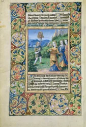 Ms. Lat. Q.v.I.126 fol.34v David con la cabeza de Goliat, del "Libro de Horas de Luis de Orleans".