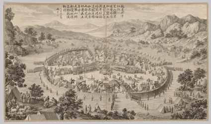 Khan of Bada Shan Presenting Tribute: from Battle Scenes of the Quelling of Rebellions in the Western Regions, with Imperial Poems