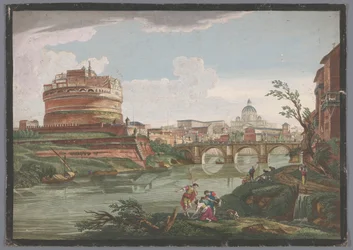 Vista del Castillo de los Ángeles y del Puente de los Ángeles sobre el río Tíber en Roma
Roma moderna (título en el objeto)