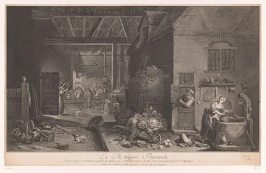 Interior de una casa de campo La Ménagere Flamande (título sobre objeto)