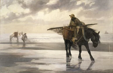 Camaroneros en Nieuwpoort, c.1883 (óleo sobre lienzo)