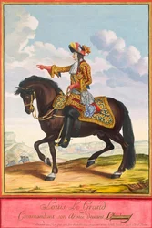 Retrato de Luis XIV a caballo en la batalla de Cambrai, segunda mitad del siglo XVII