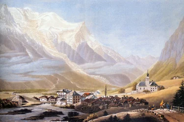 Valle de Chamonix y macizo del Mont-Blanc, hacia 1810 (grabado)