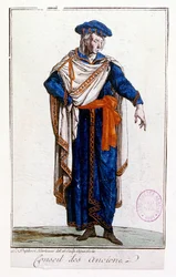 Uniforme de un miembro del Consejo de Estado francés de 1795 durante el periodo del directorio