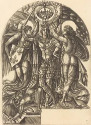 Enrique II como el victorioso San Miguel