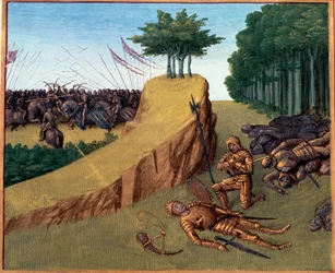 Batalla de Roncesvalles (778). Roland murió en Roncesvalles. Miniatura en 