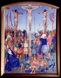Crucifixión. Miniatura tomada de “El Libro de Horas de Etienne Chevalier” de Jean Fouquet (1420-1477/1481)