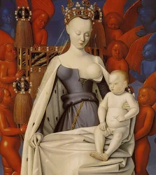 La Madonna entronizada con el niño Jesús. Díptico de Melun, ala derecha, c1450