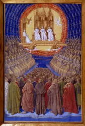 La Santa Trinidad, el sufragio de los Santos Miniatura en “Las Horas de Etienne Chevalier” de Jean Fouquet (1420-1481)