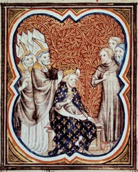 El cuerno del rey Luis VI llamado el Gordo (1081-1137) Miniatura tomada de “Las grandes crónicas de Francia” por Jean Fouquet (1420-1481) Siglo XV. París, B.N.