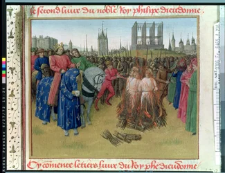 Ms Fr.6465 f.236 La súplica de los herejes en 1210 (vitela) (véase también 51339)