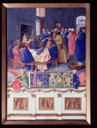 San Juan en la Cena. Miniatura tomada de "El Libro de Horas de Etienne Chevalier" por Jean Fouquet (1420-1477/1481)