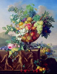 Copa con flores y frutas