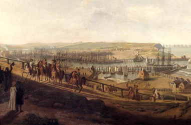 El emperador Napoleón I visitó el campamento de Boulogne en julio de 1804 (detalle)