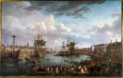 Vista del puerto de Brest en el siglo XVIII. Pintura de Jean-François Hue