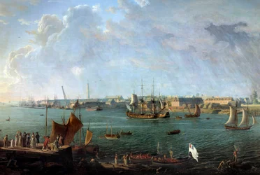 Vista del puerto de Lorient en el siglo XVIII. Detalle de una pintura de Jean-François Hue (1751-1823). París, Musée de la Marine