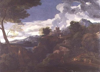 Paisaje con una ciudad en llamas