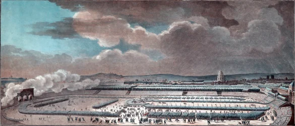 El Festival de la Federación (celebrando la monarquía constitucional). París, Champ-de-Mars, el 14 de julio