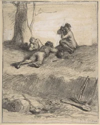 Trabajadores de la carretera almorzando, c.1850-52