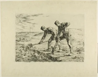 Dos hombres cavando