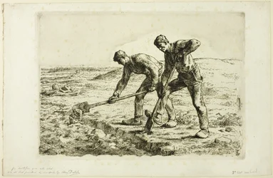 Dos hombres cavando