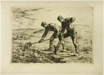 Dos hombres cavando