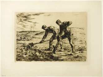 Dos hombres cavando