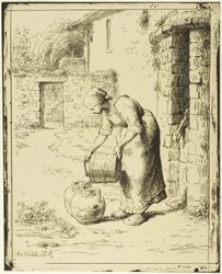 Mujer vaciando un cubo